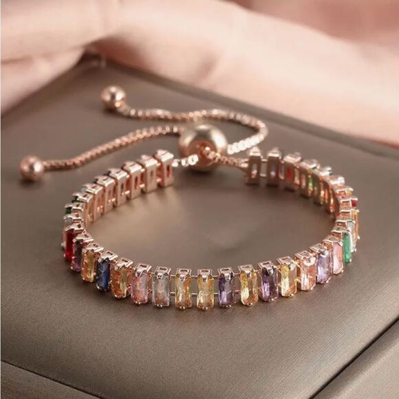 ❤️ NEW Sparkling rose gold multicolored crystal tennis bracelet ❤️ - Picture 4 of 6